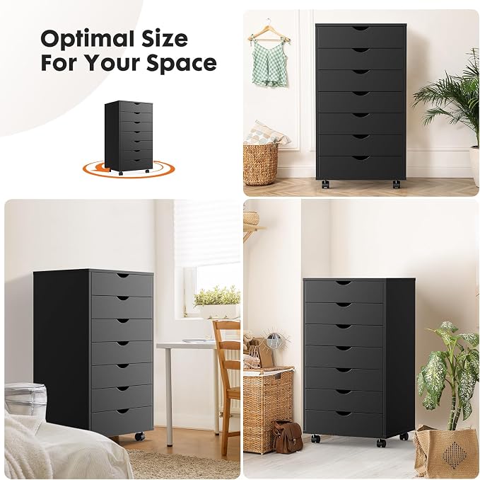OLIXIS 7 Drawer File Cabinet on Wheels, Printer Stand