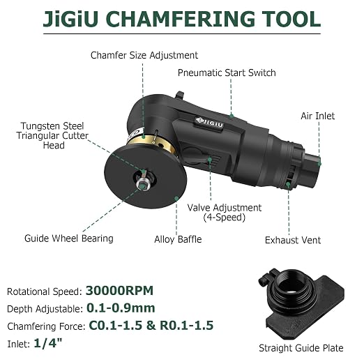 Upgraded Pneumatic Chamfer Tool with Straight Guide Plate Save Guide Wheels