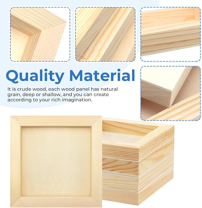 FSWCCK 5 Pack 6 x 6 inch Wood Panel Boards, Unfinished Wood Canvas Panels for Crafts, Painting Canvas, DIY Art Projects, Pouring, Arts Use with Oils, Acrylics
