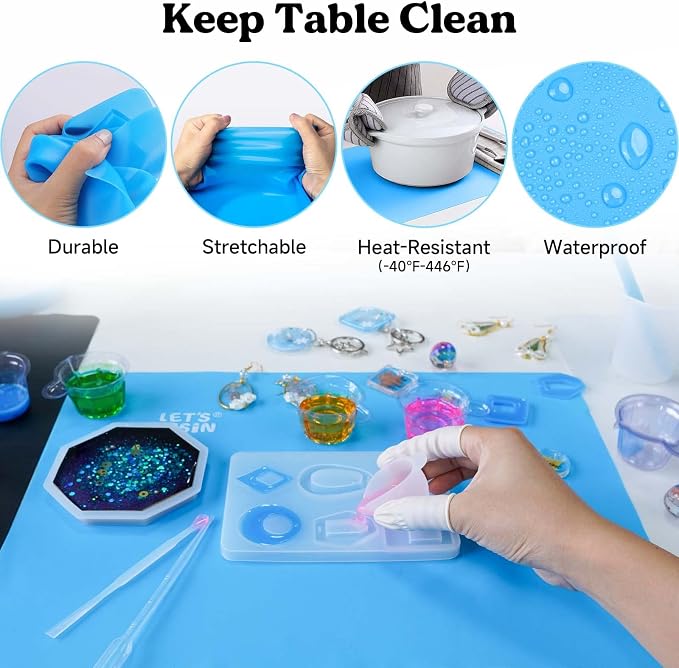 LET'S RESIN 3-in-1 Silicone Mat - 15.7" x 11.7" Nonstick & Nonslip Craft Mat, Heat-Resistant for Resin, Paint, Clay