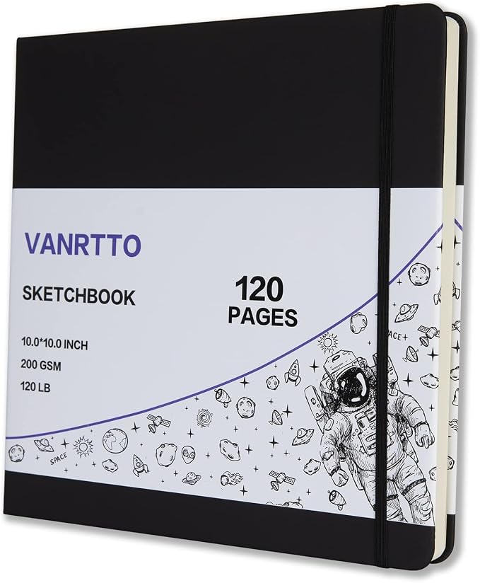 Vanrtto Hardcover Square Sketch Book, Mixed Media Sketchbook 10x10 Inch | Hardcover Square Sketchbook 120lb/200GSM Sketchbook Drawing Paper for Watercolor Mixed Media, 60 Sheets/120 Pages Sketch Pad