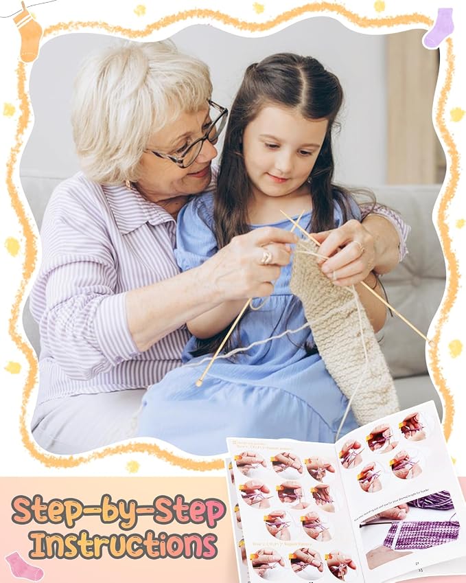 Katech Knitting Kit for Beginner Adults W/Socks Step-by-Step Instruction | 4 Pcs Socks Yarn Knitting Kit w/ Knitting Needles, Beginner Knitting Kit for Learn to Knit Sock Kits Gift Blue-orange