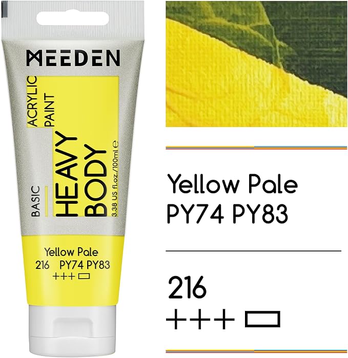MEEDEN Acrylic Paint Yellow Pale: 100ml/3.38oz x 2 with Titanium White | Heavy Body Artist Acrylic Paint Set for Canvas, Wood & Craft, Non-toxic Creamy Art Paint with Titanium White for Mixing