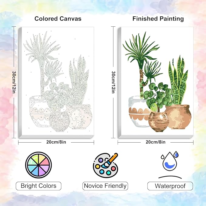 Yezavesu Framed Paint by Numbers Kit for Adults Beginner & Kids Ages 8-12, Easy Green Plant Paint by Numbers with Frame, DIY Number Painting for Adults Plants for Home Wall Decor Gift 8X 12 inch | With Frame Canvas 8x12 inch, DIY Acrylic Painting by Nu...