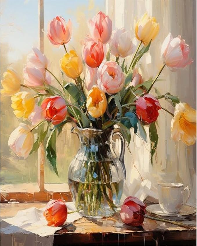 Arttoplus Flower Paint by Numbers Kit for Adults Canvas 16x20inch | Flower Paint by Numbers Kits for Adults Beginner, Oil Acrylic Painting by Numbers for Gift Home Wall Decor (Without Frame)