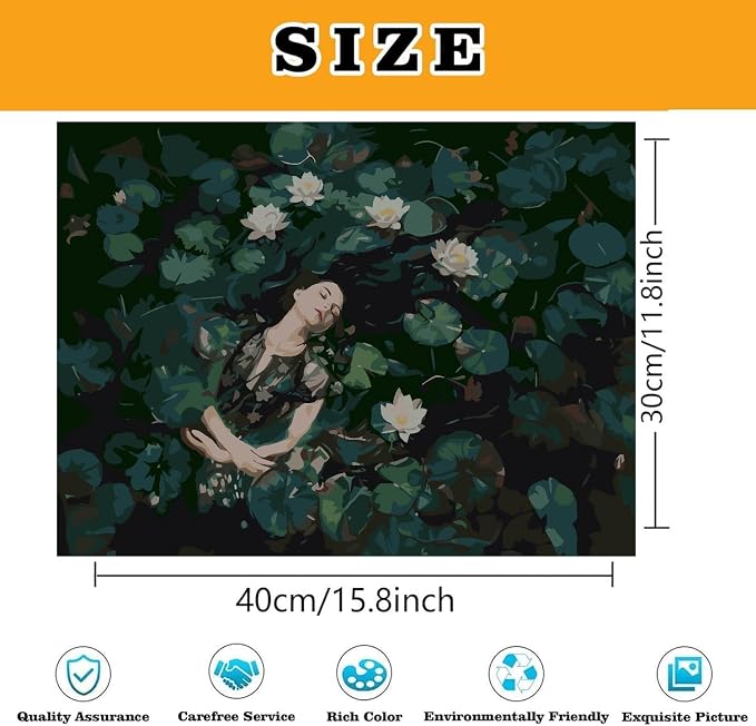 Water Lilies Paint by Numbers Kit for Adults Framed Canvas, Frameworkless