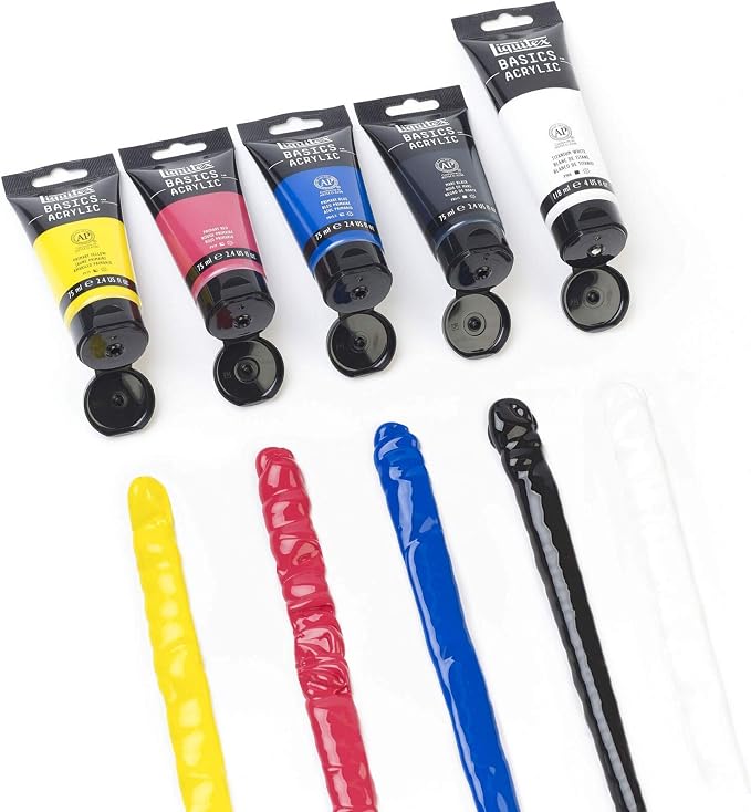 Liquitex BASICS Acrylic Paint Set, 4 x 75ml, 1 x 118ml Essentials | Medium Viscosity, Satin Finish, Lightfast, Fine Art Pigments, Range of Opacities, Easy Blending