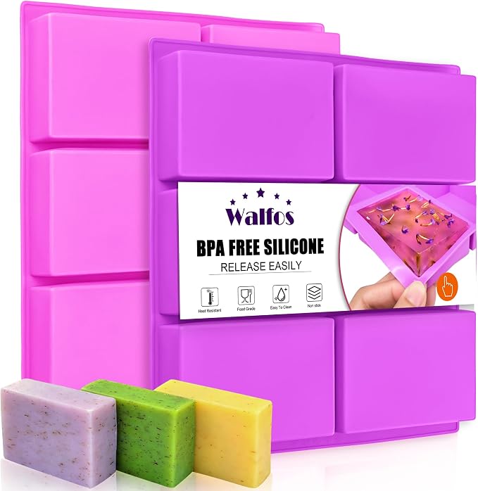 Walfos Soap Molds Set of 2, Food Grade Silicone Soap Mold with Polished Surface, Easy to Strippe, Perfect for Soap Making Supplies, Homemade Craft Soap Mold, Cake & Chocolate Mold (Purple ＆ Pink)