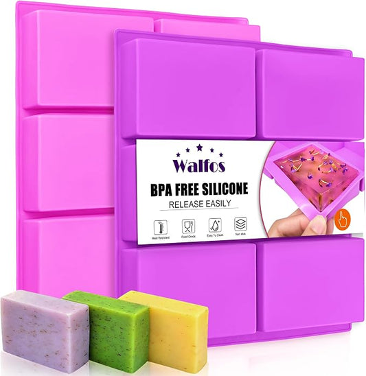 Walfos Soap Molds Set of 2, Food Grade Silicone Soap Mold with Polished Surface, Easy to Strippe, Perfect for Soap Making Supplies, Homemade Craft Soap Mold, Cake & Chocolate Mold (Purple ＆ Pink)