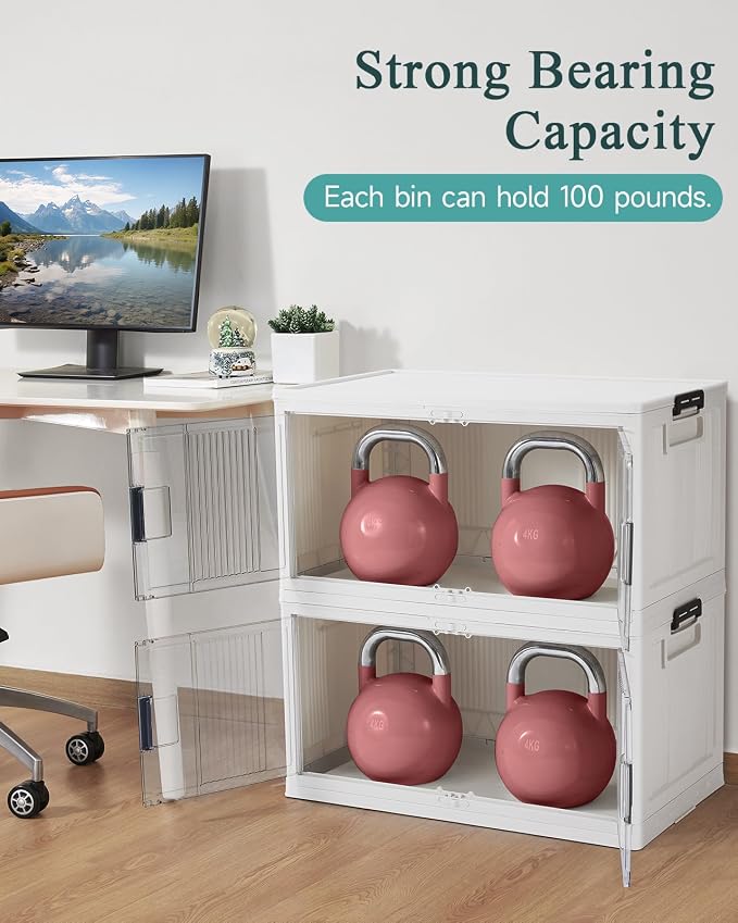 OlarHike 97QT Storage Bins with Lids for Closet, Office, Shelves, 4 Pack | Multi-Lid, Lockable Stackable, Large Capacity, Doors & Wheels, Garage, School, Foldable Containers & Organizers, Warehouse