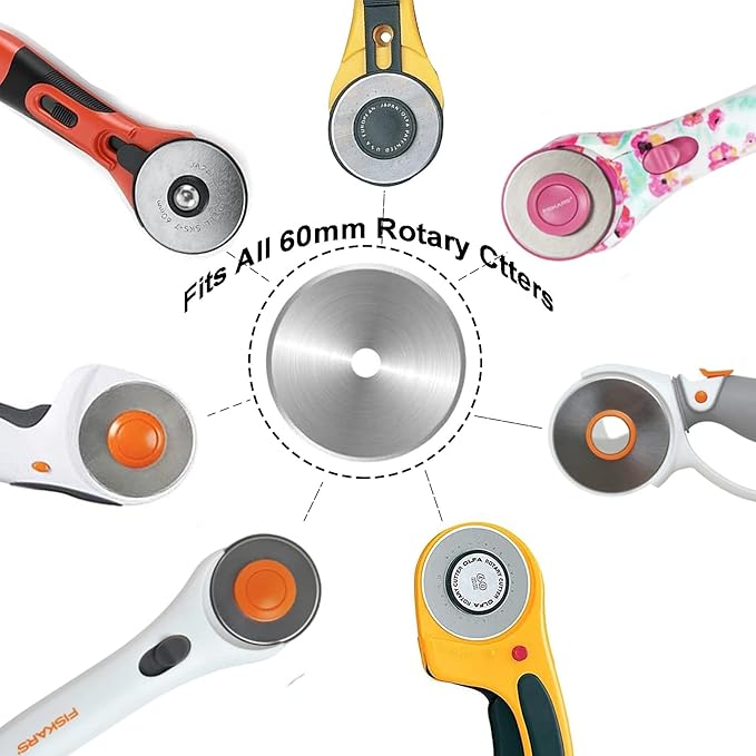 60mm Rotary Cutter Blades 10 Pack Replacement Blades Fits Fiskars, OLFA,Martelli,Dremel,Truecut,DAFA for Quilting Scrapbooking Sewing Arts & Crafts Sharp and Durable Cutter Blade