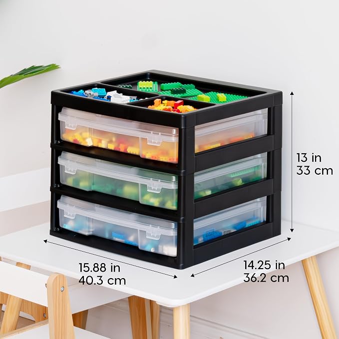 IRIS USA Desk Organizer |Made in USA| 3-Tier Cases - Black/Clear