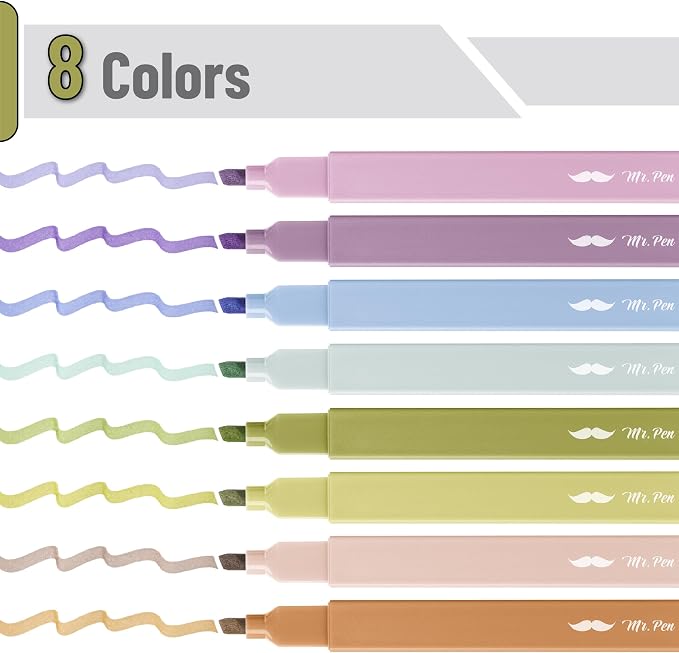 Mr. Pen- Aesthetic Highlighters No Bleed, 8 Pack, Assorted Colors | Chisel Tip, Cute Highlighters Assorted Colors for Journaling, Highlighting, Underlining, Fast Dry, Back to School Supplies
