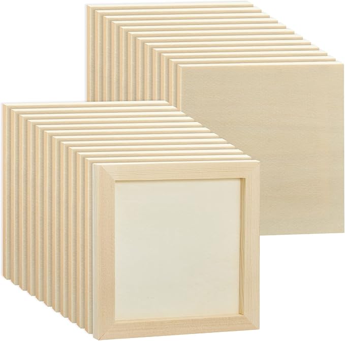 Kathfly 24 Pcs 6 x 6 Inch Wood Panels for Painting,Unfinished Boards
