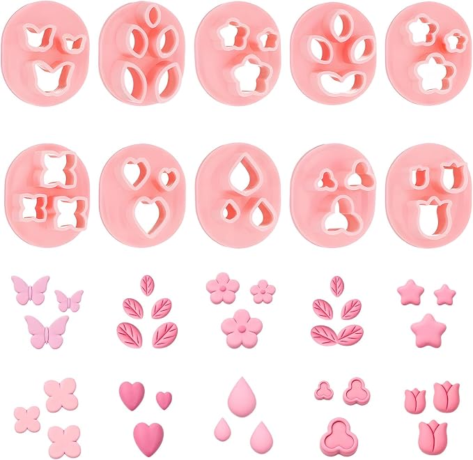 10 PCS Polymer Clay Cutters, Flower Petal Clay Cutter for Earrings Making 10 Shapes Floral Leaf Butterfly Heart Clay Molds DIY Jewelry Tools