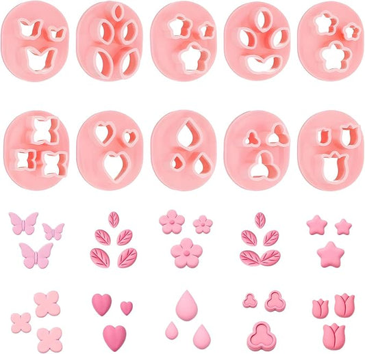 10 PCS Polymer Clay Cutters, Flower Petal Clay Cutter for Earrings Making 10 Shapes Floral Leaf Butterfly Heart Clay Molds DIY Jewelry Tools