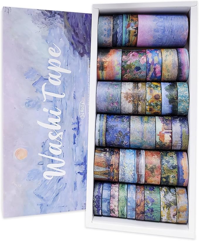 Bomichi 34 Rolls Oil Painting Aesthetic Washi Tape Set