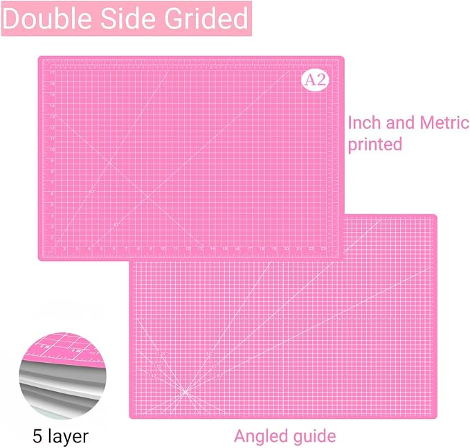 18"x24" Self Healing Cutting Mat, Sewing Mat for Crafts, Double Sided 5-Ply Table Cutting Board for Fabric Quilting Leather Modeling Hobby Project, Pink