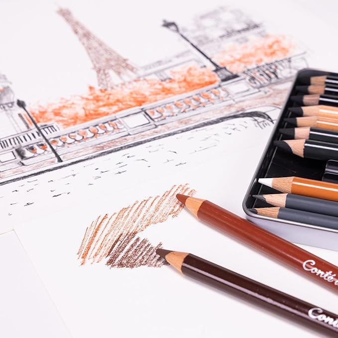 Conté à Paris The Sketch Set with Assorted Sketching Pencils | Essential Assortment For Sketching, Shading And Illustration, Versatile Tools For Developing Artistic Skills