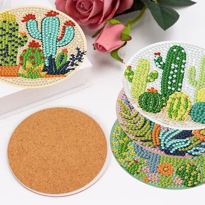 mrpwnle 8 Pcs Diamond Art Coasters Kits, Cactus Diamond Painting Coasters