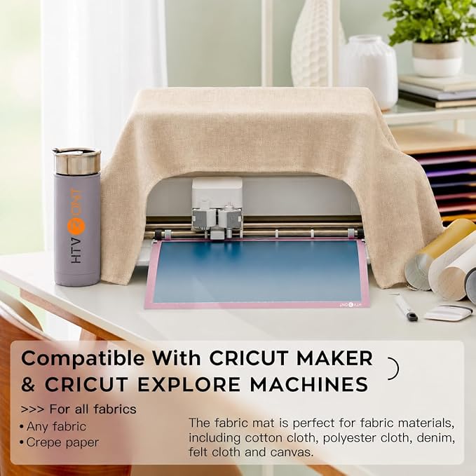 HTVRONT Fabric Grip Cutting Mat 12x12, 2 Pack, Quilting & Crafting | Compatible with Cricut Maker 4/3/Maker, Explore 5/4/3/Air 2/One Machine, Fabric Adhesive Sticky, Quilting Cutting Mats