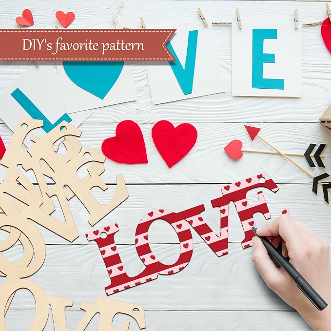 Wooden Love Letter Ornaments to Paint 7 Inch, Large Size Mothers Day Valentine's Day Wooden DIY Blank Unfinished Round Wood Discs Father's Day Ornament for Crafts Hanging Decorations(10PCS)