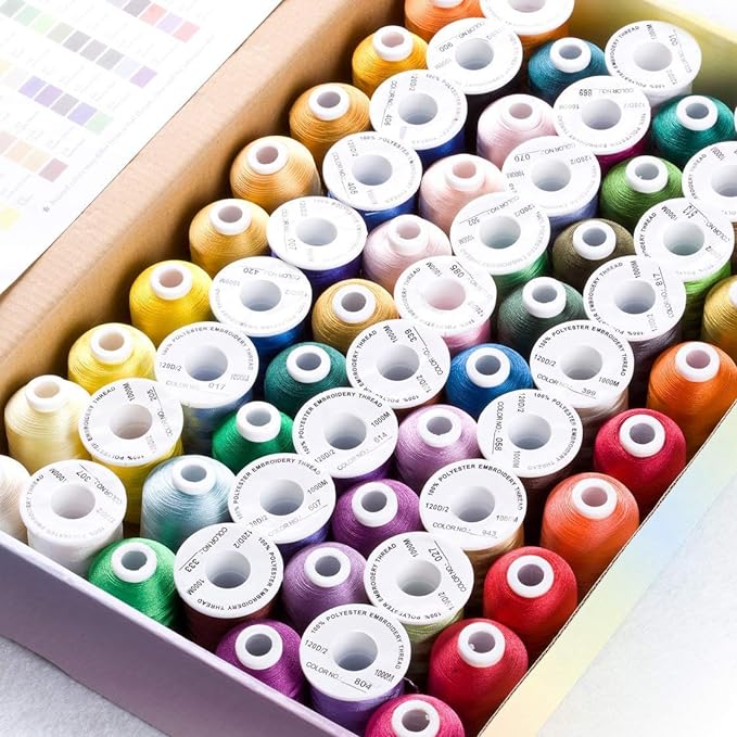 Simthread 63 Colors Polyester Embroidery Machine Thread Kit | 40 Weight for Brother Babylock Janome Singer Pfaff Husqvarna Bernina Embroidery,500M/550Y spool