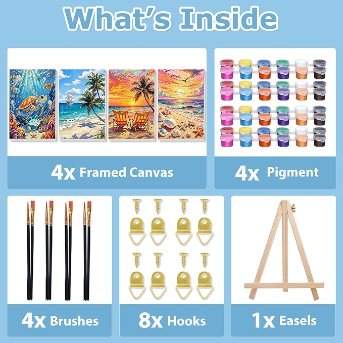 Beach Paint by Number for Adults, Paint by Numbers Kit for Adults 8x12 Inch