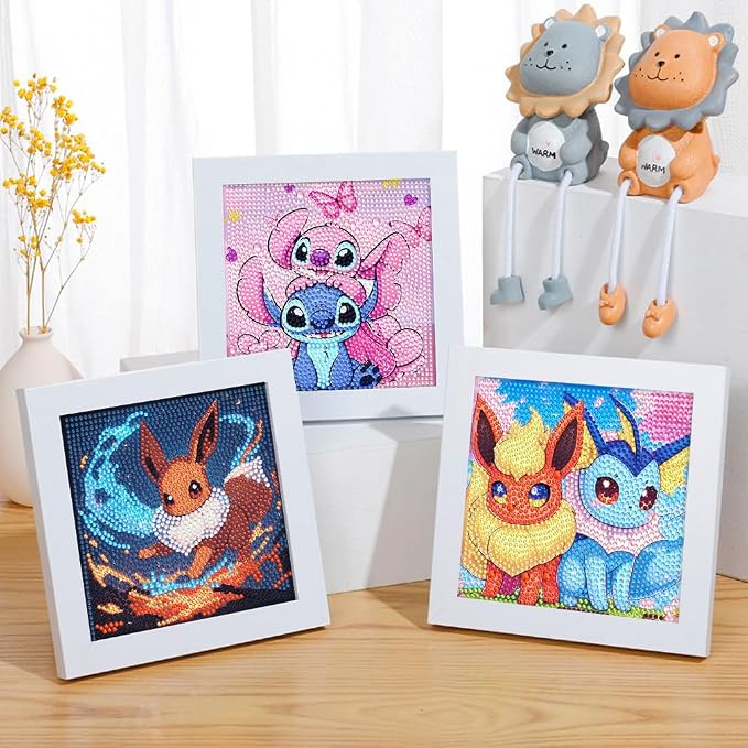 Fuinkqe Diamond Art Kits for Kids with Frame, Cartoon Diamond Painting Kits for Kids Ages 4-8-12, Easy Kid Gem Mosaic Kits with Beautiful Package for Gift Home Wall Decor (7x7 inch)