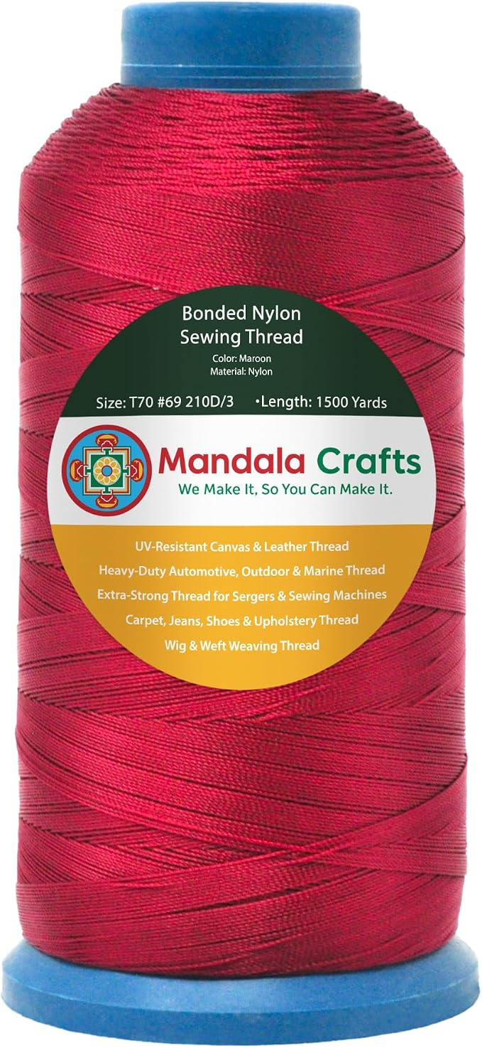 Mandala Crafts Size 69 210D T70 Maroon Bonded Nylon Thread, 1500 YDs