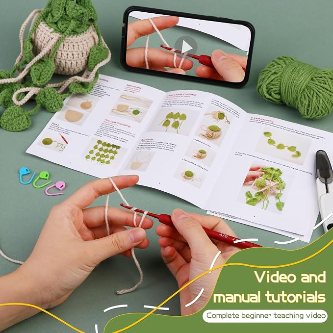 kdafio 3 Pcs Crochet Plants Kit Hanging Plants Crochet Kit for Beginners