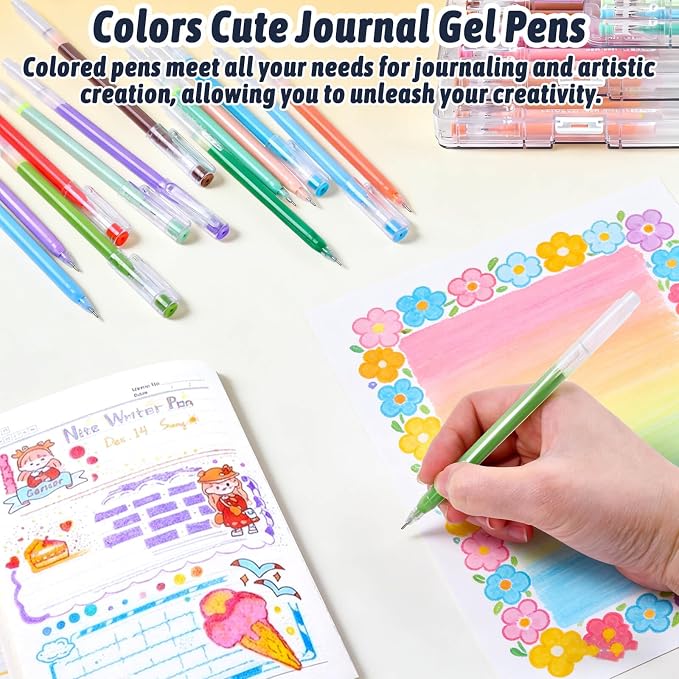 Gel Pens Set for Coloring, 72 Colors Gel Pens Markers for Adult Coloring Books, 0.6mm Fine Point Colored Pen for Painting, Doodling, Illustrations, Writing, Scrapbooking, Art DIY Crafts