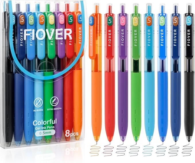 FIOVER Colored Gel Pens, 0.5mm Fine Point Smooth Writing Colorful Pens