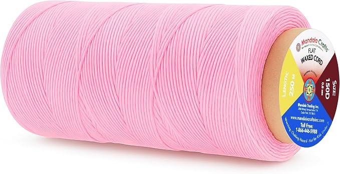 Mandala Crafts 150D 0.8mm Pink Flat Waxed Thread for Leather Sewing