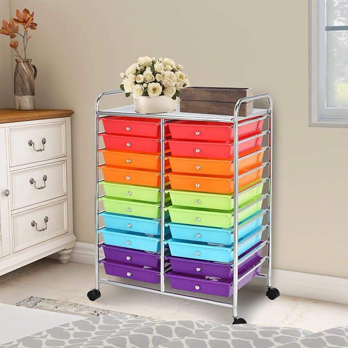 COSTWAY 20-Drawer Rolling Storage Cart, Utility Storage Organizer Cart