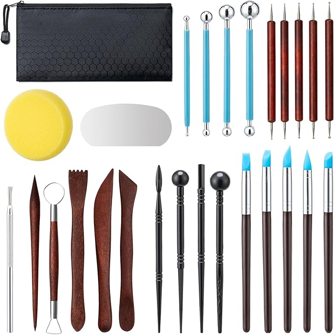 Amrules 27 Pcs Polymer Clay Sculpting Tools Kit for Adults, Red | Multi-Functional for Carving, Dotting & Molding, Ideal for Art Class & Pottery Studio, Comes with Zipper Storage Bag