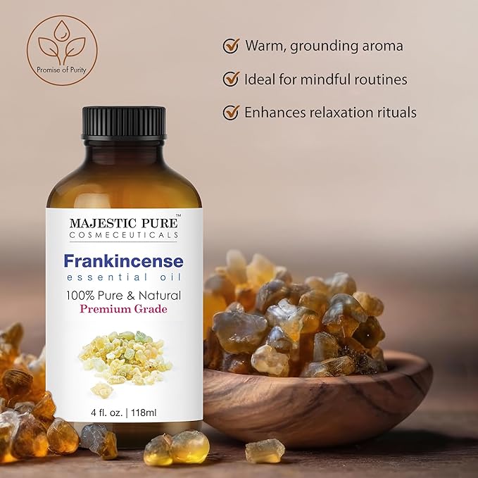 Majestic Pure Frankincense Essential Oil for Diffuser - 4 Fl Oz | 100% Pure and Natural - Essential Oils with Glass Dropper for Aromatherapy, Soap and Candle Making, Massage, Frankincense Oil