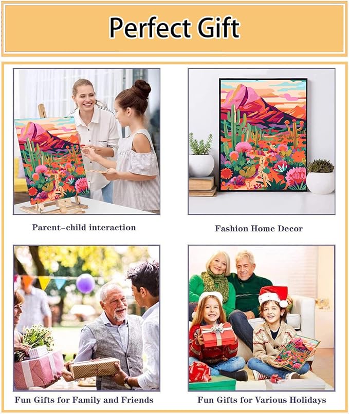 Meothan Paint by Numbers Kit for Adults Beginner 16x20 inch (Without Frame) | Cactus Flowers Adult Paint by Number Kits on Canvas, DIY Desert Acrylic Oil Easy Painting by Numbers for Home Wall Decor