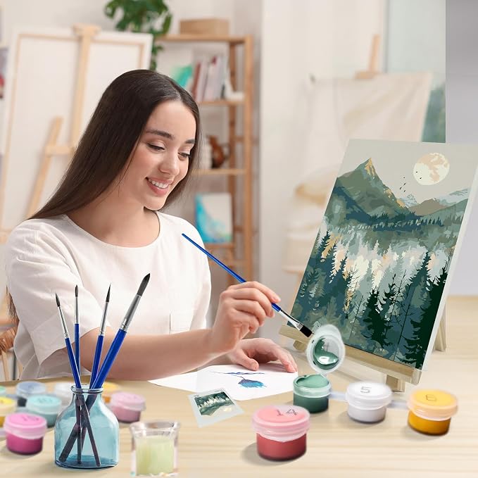 JOOZ Mountain Paint by Number for Adults, Paint by Numbers Kit for Adults with Frame, DIY Mountain Landscape Paint by Number Kits Framed Canvas, Oil Painting Kit for Home Wall Decor 8 x 12 Inch