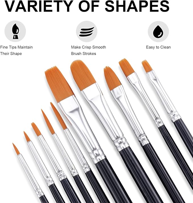 GOTIDEAL Acrylic Paint Set with 10 Brushes, 18 Colors (59ml, 2 oz) | Outdoor/Indoor Art Craft Paint, Non Toxic, for Hobby, Artist, Adults, for Canvas Wood Clay Ceramic Paint Supplies