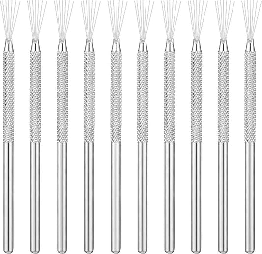 DIYOOHOMY 10 Pcs Clay Needle Tool Set, 7-Pin Polymer Clay Sculpting Tools for Pottery Scoring Texturing Carving, Feather Wire Texture Ceramic Modeling Detailing Nail Art DIY Craft Supplies