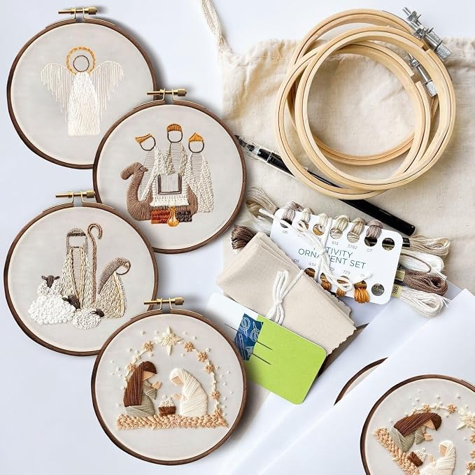 YOUDRN Nativity Scene Embroidery kit, Christmas Shepherds Embroidery Kits