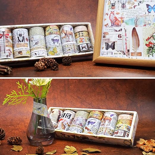 18 Rolls Vintage Washi Tape Set,Floral Letter forest Butterfly Mushroom Botanical Flower Writable Decorative Tapes for Scrapbooking , Junk Journal supplies,Bullet Journal Supplies, DIY Crafts Art