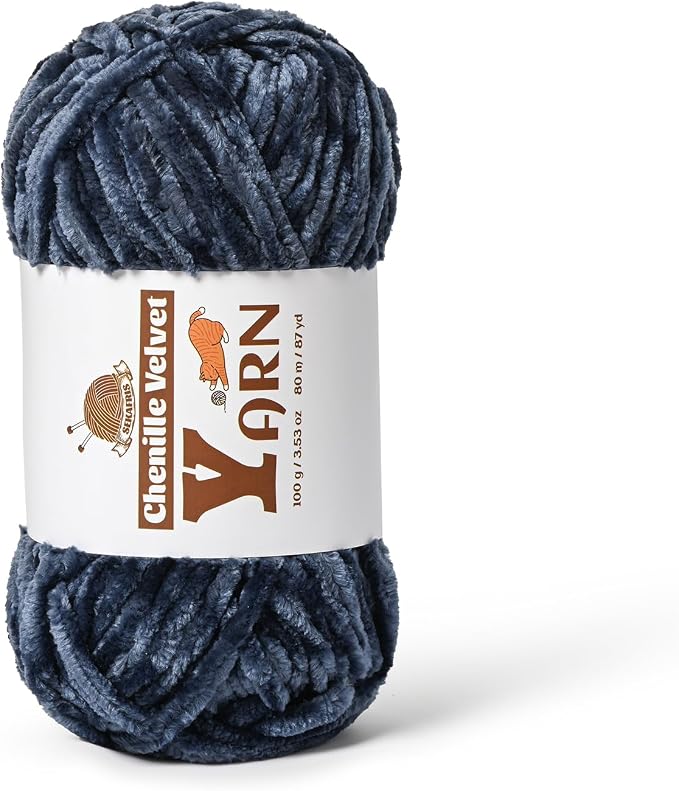 Chenille Crochet Navy Blue Yarn 1 Pack