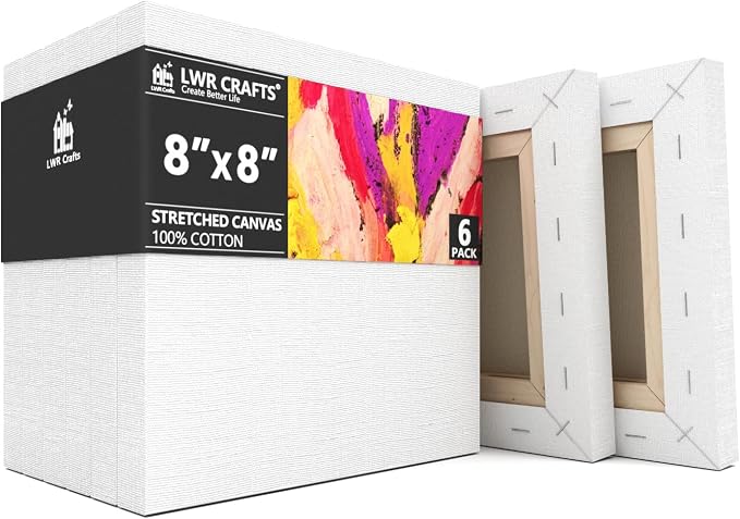 LWR CRAFTS Stretched Canvas 8" X 8" Pack of 6