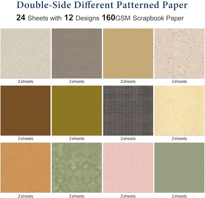 Boho Scrapbook Paper, 12x12 Inch, 90 lb/160 GSM Double-Side Printing Pattern Art Scrapbooking Paper for Card Making, Designer Planner Journals, Background Borders, Greeting Cards