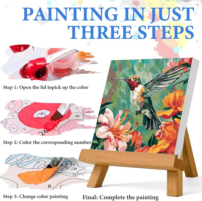 PRASIO Paint by Numbers Kit for Adults Beginner, Hummingbird Adult Paint by Number Kits on Canvas, DIY Acrylic Watercolor Oil Paint by Number for Adults for Home Decor Gift 16x16 Inch