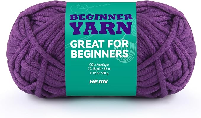 60g Amethyst Yarn for Crocheting and Knitting;66m (72yds) Cotton Yarn for Beginners with Easy-to-See Stitches;Worsted-Weight Medium #4;Cotton-Nylon Blend Yarn for Beginners Crochet Kit Making