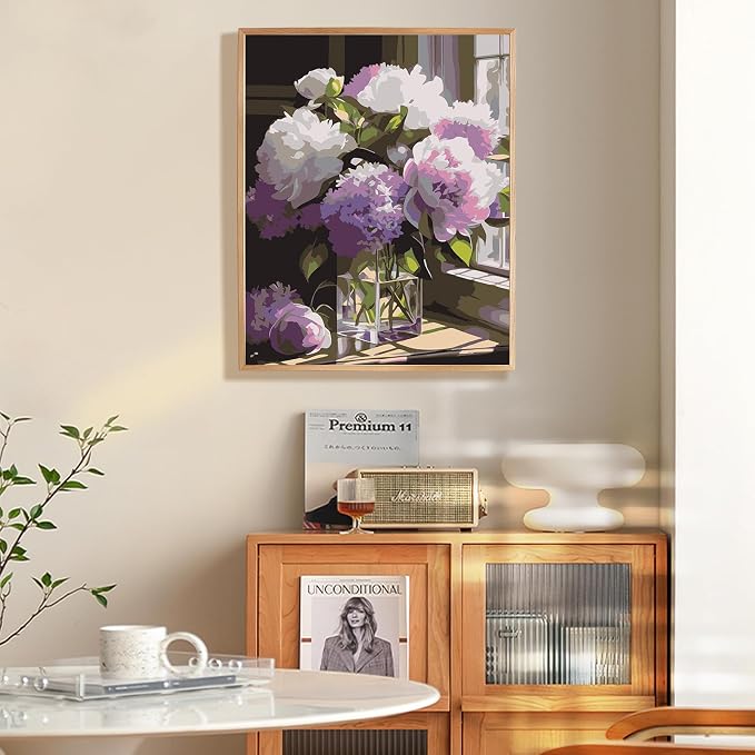 Fountor Flower Paint by Numbers Kit for Adults Beginner 16x20 Inch | DIY Acrylic Painting by Numbers Windowsill Flowers, Without Frame Canvas, Stress Relief Craft Kits, For Home Decor Gift