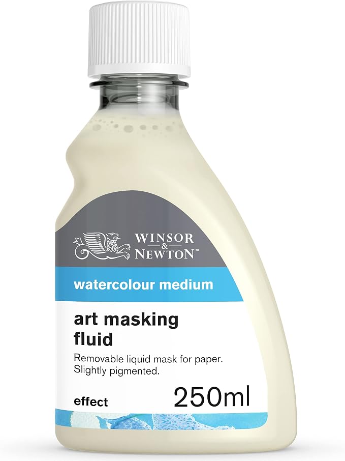 Winsor & Newton Watercolor Medium, Art Masking Fluid, 250ml (8.4-oz) bottle | Used to Temporarily Mask & Preserve Paper When Applying Color, Prevents Paint Adhesion, Useful for Fine Details